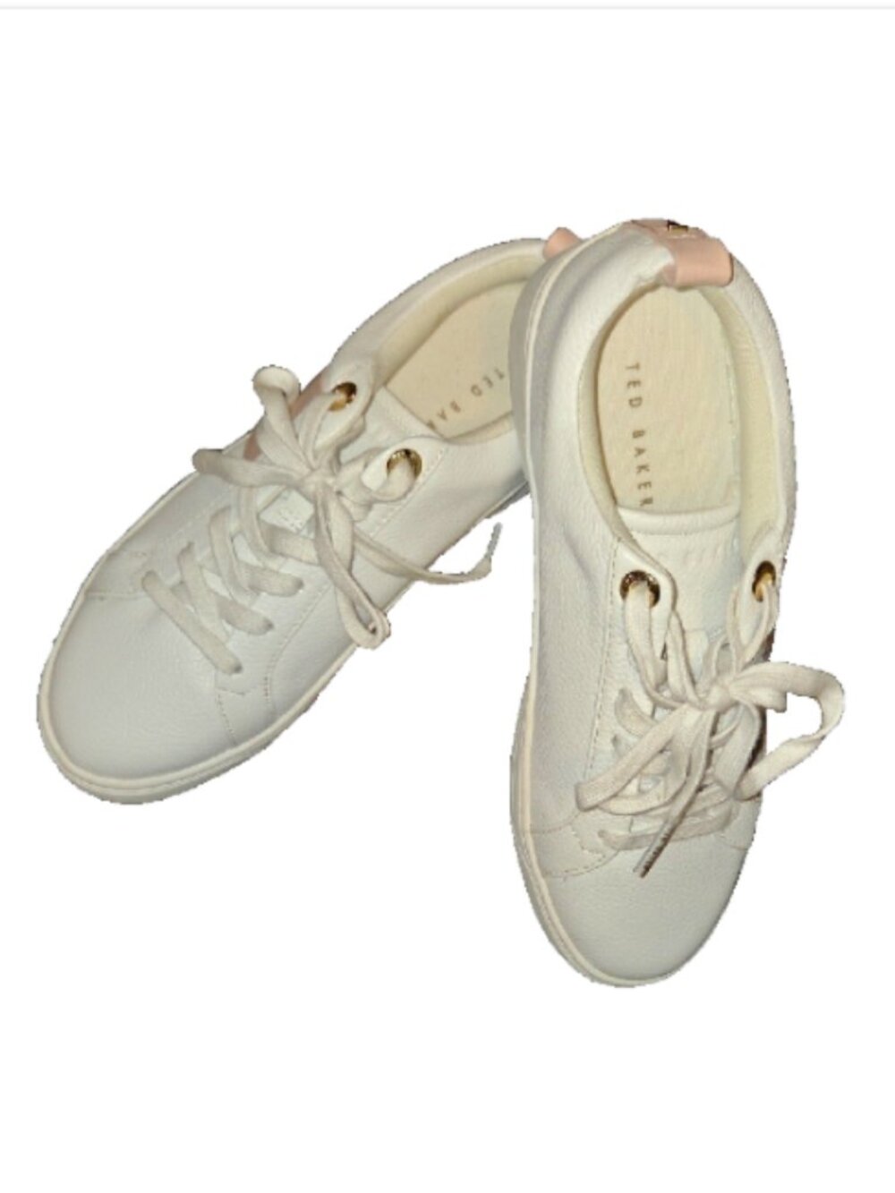 Ted Baker Bea White Sneakers Pink Heel Accent Women’s Size 6